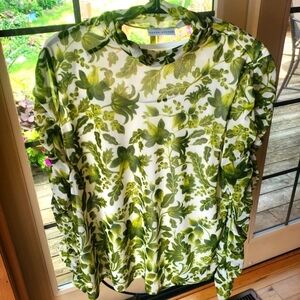 Susan Graver Printed Mesh Rushed Mock‎ Neck Long Sleeve Lined Sz. L Blouse